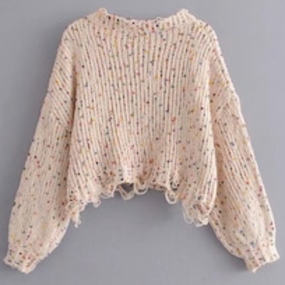 Last ONE-NEW!! Drop Shoulder Frayed Crop Sweater!! - Picture 2 of 7